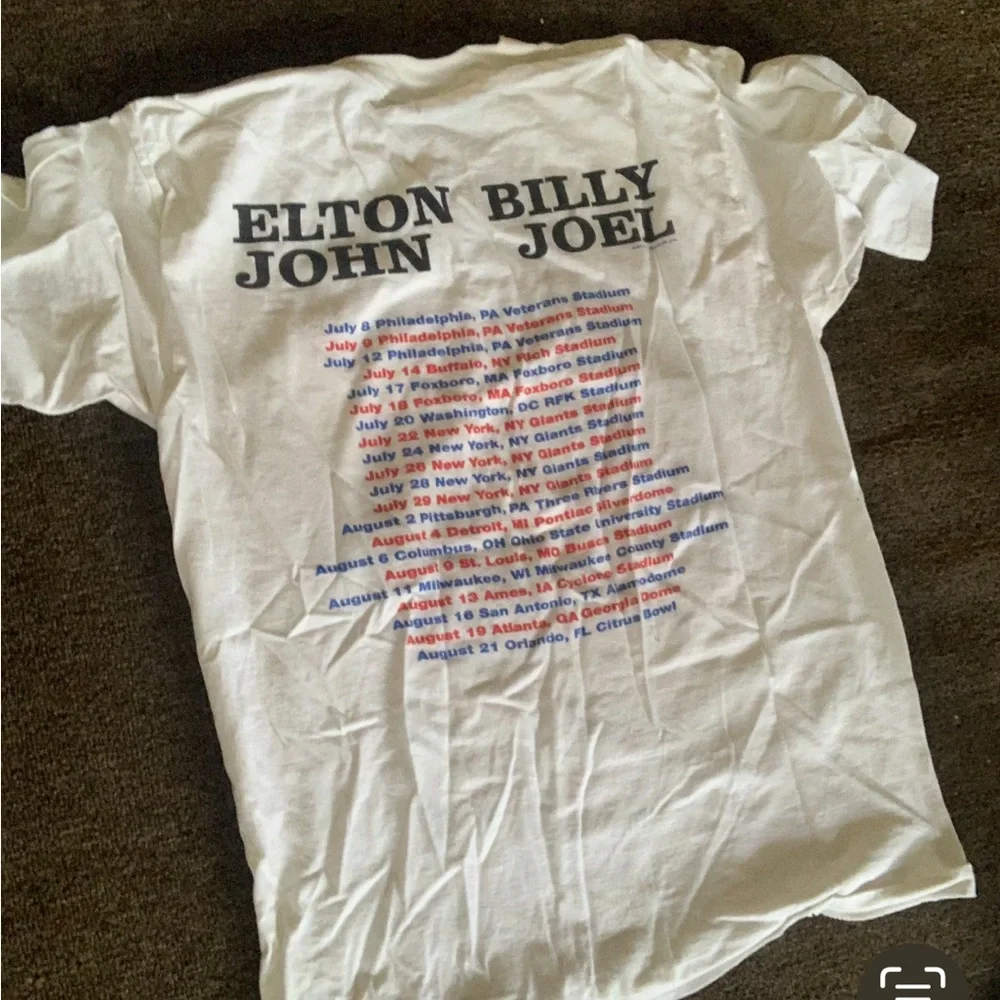 White Graphic T-Shirt with Elton John and Billy Joel Print - Picture 2 of 2